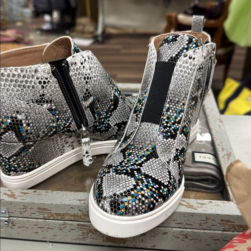 Linea Paolo Felicia III leather snake-embossed wedge sneakers